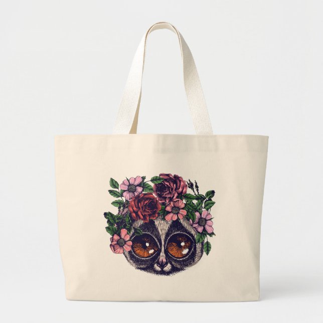 Grand Tote Bag Lémur floral doux (Devant)