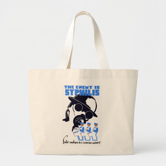 Grand Tote Bag L'ennemi est la syphilis (Devant)