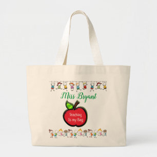 Grand Tote Bag "L'ENSEIGNEMENT EST MON SAC" Toile Fourre-tout