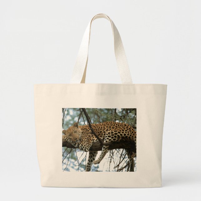 Grand Tote Bag Léopard posé dans l'arbre (Devant)