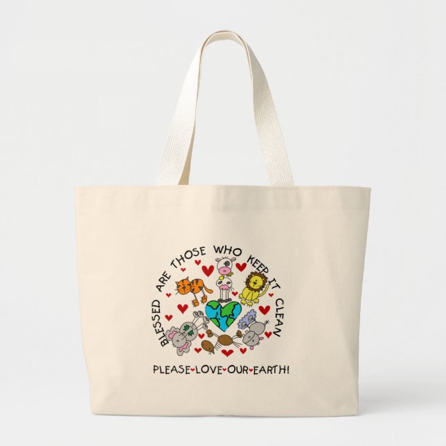 Grand Tote Bag Les animaux aiment notre terre (Devant)