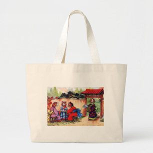 Grand Tote Bag Les chats de kimono ont le thé (l'image vintage)