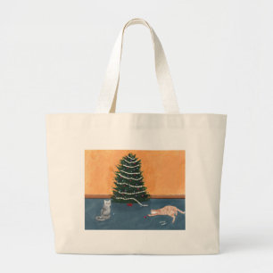 Grand Tote Bag Les chats espiègles par la toile d'arbre de Noël