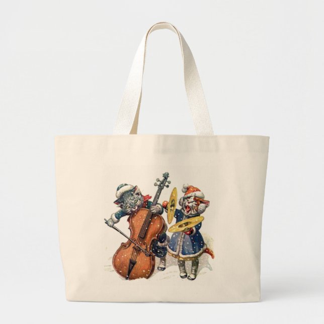 Grand Tote Bag Les chats Jouer le Cello et les Cymbals dans la ne (Devant)