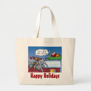 Grand Tote Bag Les éléphants du Père Noël dessin animé de vacance