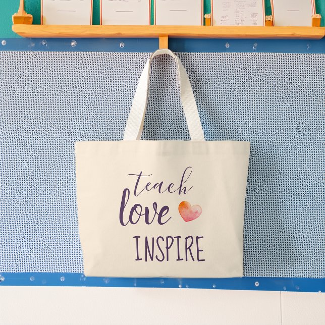 Grand Tote Bag Les enseignants enseignent l'amour inspire (Teachers Teach Love Inspire Large Tote Bag)