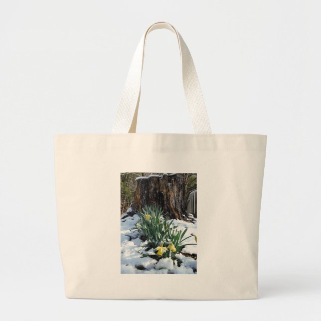 Grand Tote Bag Les jonquilles jaunes dans la neige (Devant)