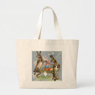 Grand Tote Bag Les lapins de Pâques vintages transportent des oeu