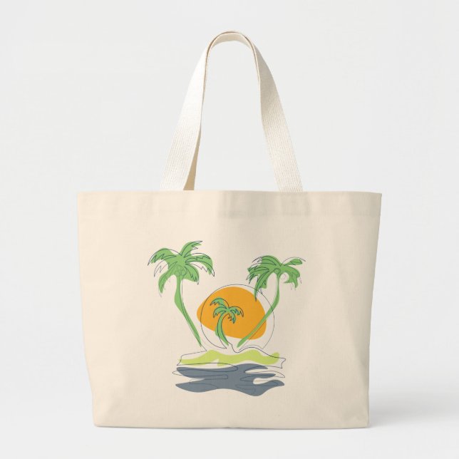 Grand Tote Bag Les paysages de plage tropicaux de l'île. Palmier  (Devant)
