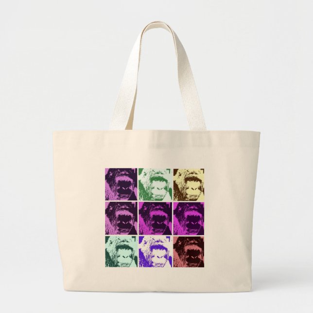 Grand Tote Bag Les visages de Gorilla Pop Art (Devant)