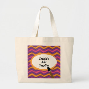 Grand Tote Bag Les zigzags peints colorés ont personnalisé des