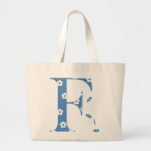 Grand Tote Bag lettre à motifs floraux F(bleu & points)