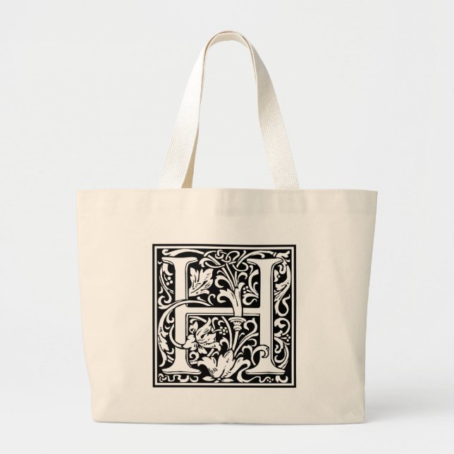 Grand Tote Bag Lettre H Monogramme médiéval Art Nouveau (Devant)
