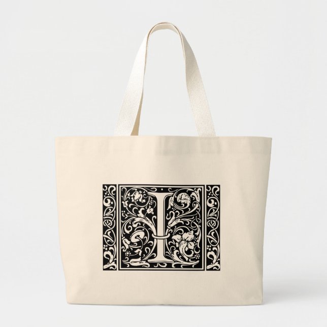Grand Tote Bag Lettre I Monogramme médiéval Art Nouveau (Devant)