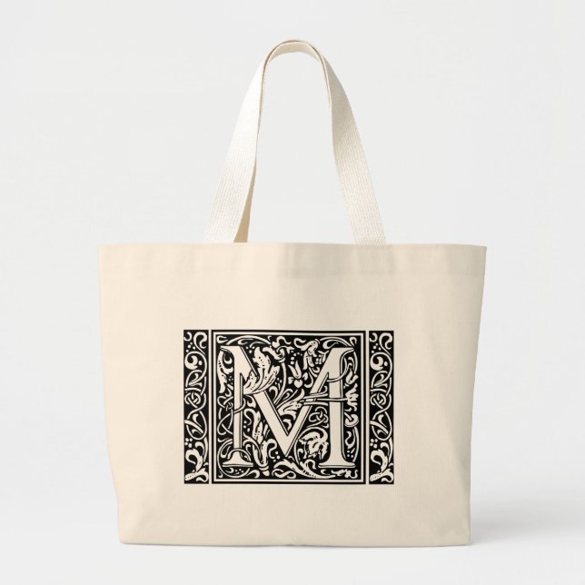 Grand Tote Bag Lettre M Monogramme médiéval Art Nouveau (Devant)