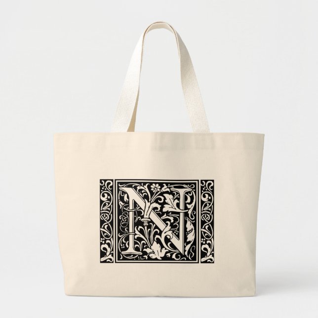 Grand Tote Bag Lettre N Monogramme médiéval Art Nouveau (Devant)