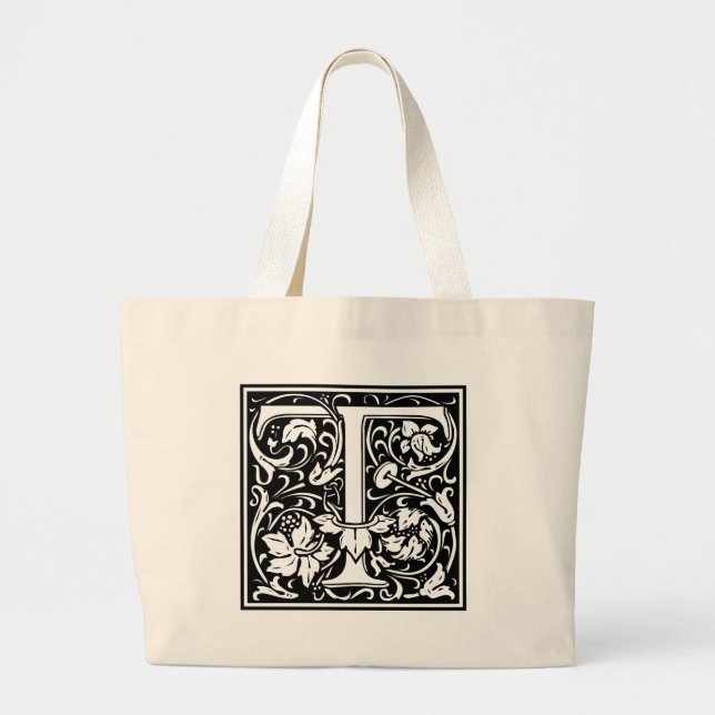 Grand Tote Bag Lettre T Monogramme médiéval Art Nouveau (Devant)