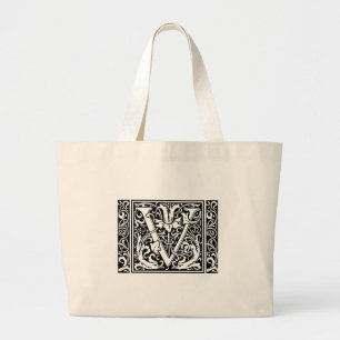 Grand Tote Bag Lettre V Monogramme Art Nouveau Médiéval