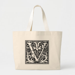 Grand Tote Bag Lettre V Monogramme Médiéval Vintage Initiale Gran