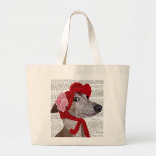 Grand Tote Bag Lévrier avec le casquette laineux rouge 2
