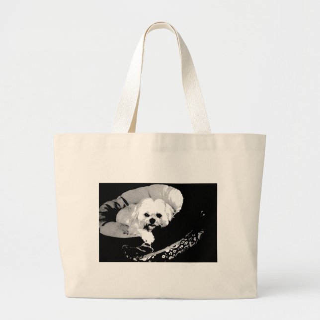 Grand Tote Bag Lhasa apso blond dans un panier pour chien (Devant)
