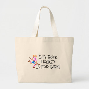 Grand Tote Bag L'hockey idiot de garçons est pour des filles