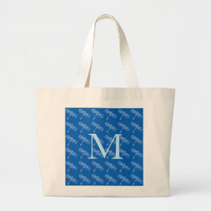 Grand Tote Bag Libellules avec le monogramme sur le bleu de denim