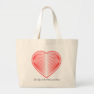 Grand Tote Bag Ligne artistique du cœur romantique illusion d'opt