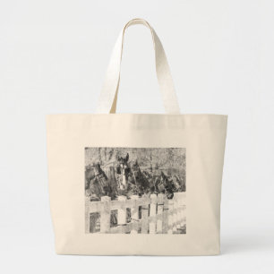 Grand Tote Bag Ligne de Chevaux Amish Noir et blanc