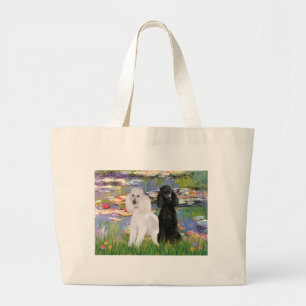 Grand Tote Bag Lilies2-Standard Poodles (noir et blanc)