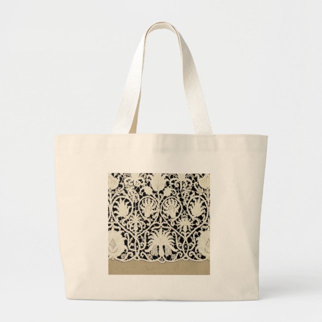 Grand Tote Bag Linge de dentelle mariage blanc classique jolie (Devant)