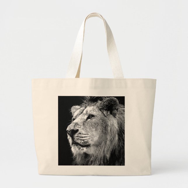 Grand Tote Bag Lion noir et blanc (Devant)