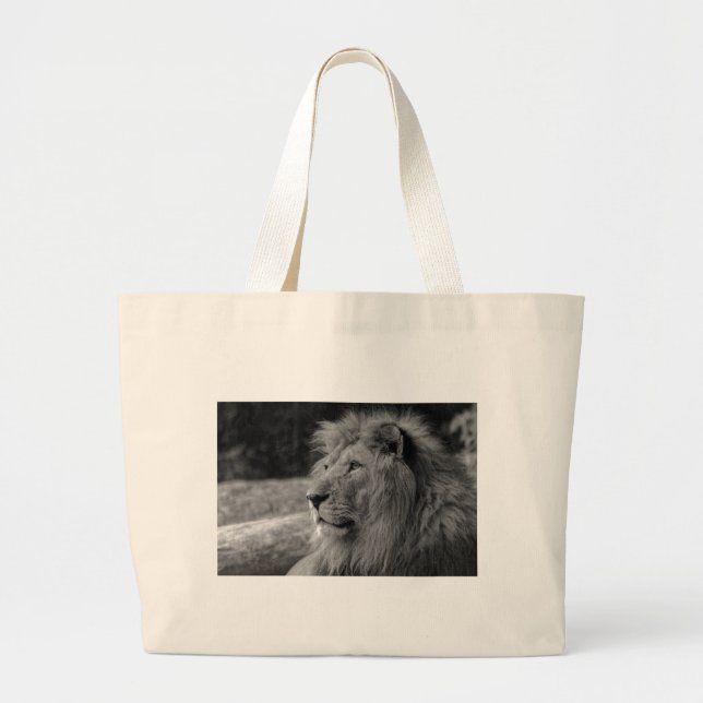 Grand Tote Bag Lion noir et blanc - Animal sauvage (Devant)