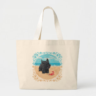 Grand Tote Bag Little Scottie trouve un crabe à la plage