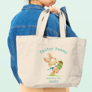 Grand Tote Bag Livraison de lapin de Pâques Nom personnalisé / Va