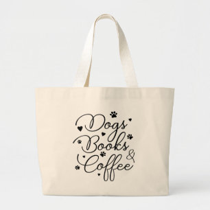 Grand Tote Bag Livres Amoureux des Chiens Café Caféine Lecture Ne