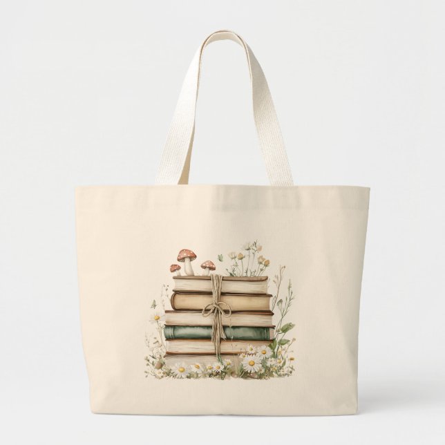 Grand Tote Bag Livres de fleurs aquarelles de amateurs de livres (Devant)