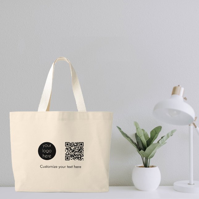 Grand Tote Bag Logo d'entreprise Code QR promotionnel Texte (Créateur téléchargé)