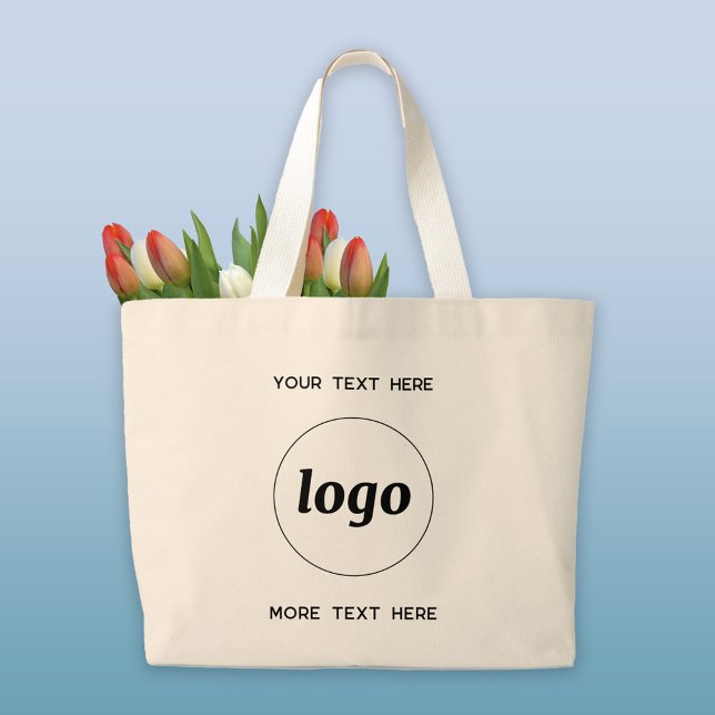 Grand Tote Bag Logo Simple Avec Entreprise Texte (Simple logo with custom text business branding promotional tote bag)