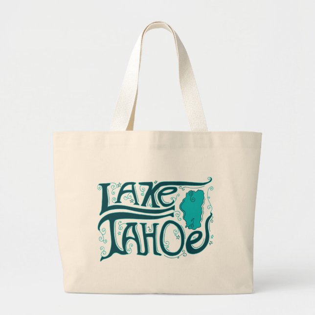 Grand Tote Bag Logo tiré par la main du lac Tahoe (Devant)