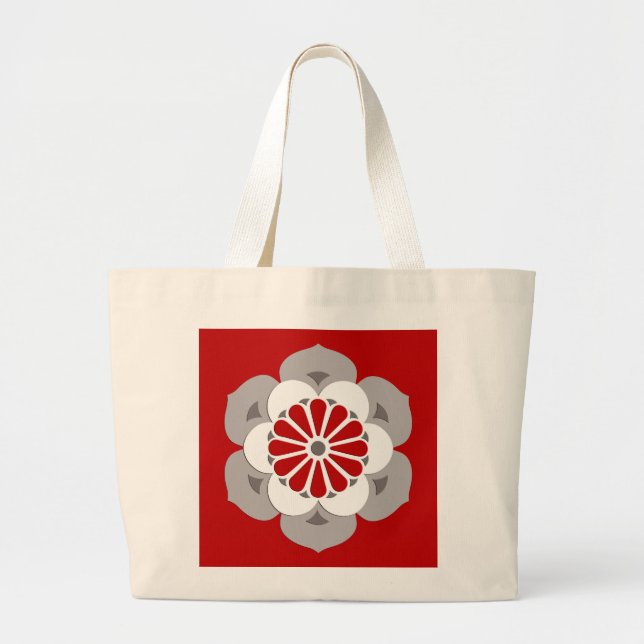 Grand Tote Bag Lotus Flower Mandala, Dark Red, Gray and White (Devant)
