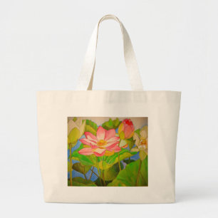 Grand Tote Bag Lotus rose nénuphar aquarelle peinture