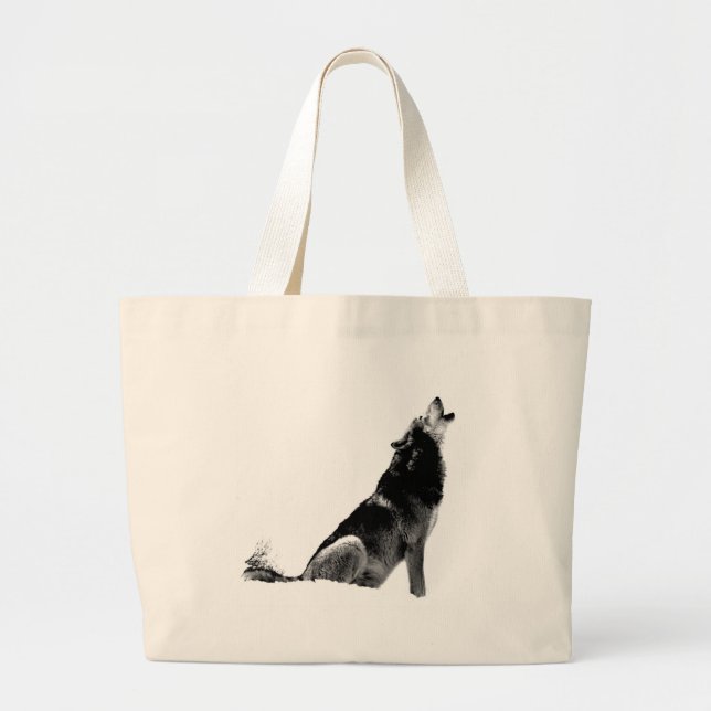 Grand Tote Bag Loup de Howling blanc noir (Devant)
