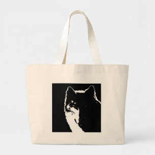 Grand Tote Bag Loup noir et blanc