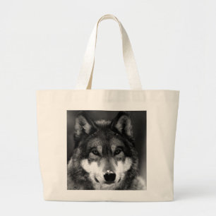 Grand Tote Bag Loup noir et blanc