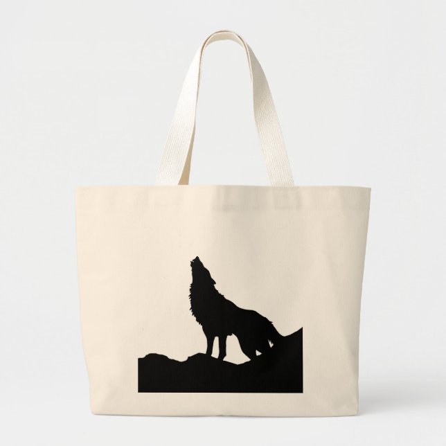 Grand Tote Bag Loup solitaire debout sur une colline (Devant)