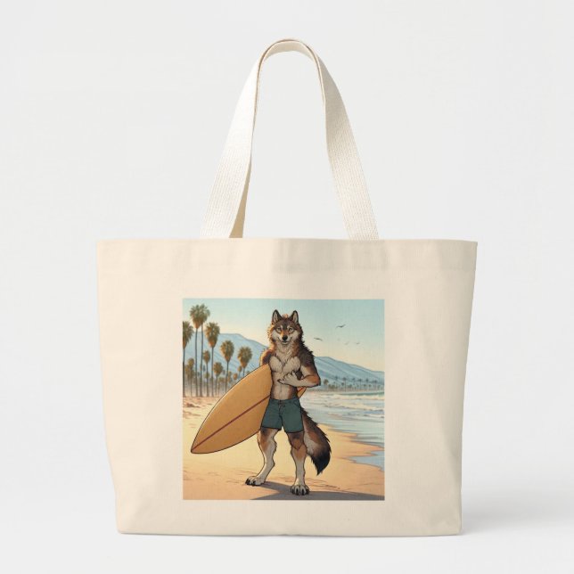 Grand Tote Bag Loup surfeur   (Devant)