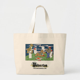 Grand Tote Bag Loups-garous mangeant de la pizza