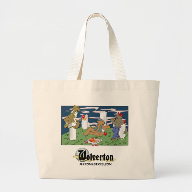 Grand Tote Bag Loups-garous mangeant de la pizza (Devant)