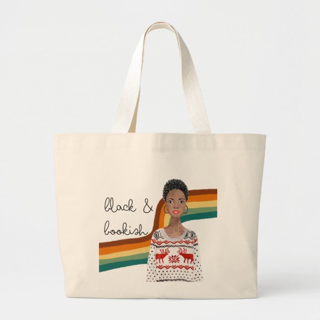 Grand Tote Bag Louveur de livre noir avec cheveux courts (Devant)